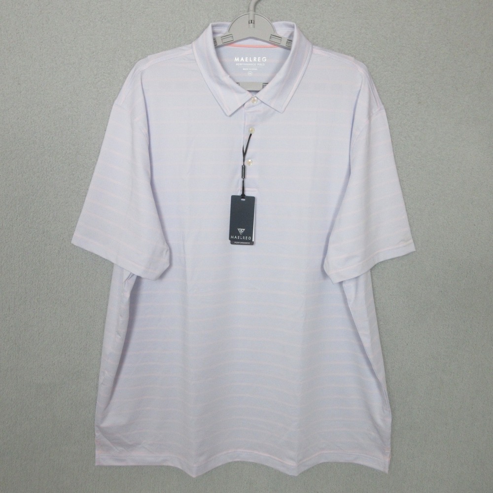 MAELREG Performance Polo Shirt Blue Pink Stripe Mens 2XL Golf Tennis